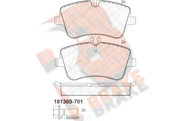 Kit de plaquettes de frein, frein à disque R BRAKE RB1369-701