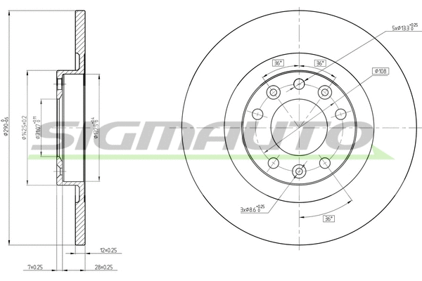 Disque de frein SIGMAUTO DBC654S