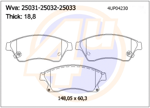 Kit de plaquettes de frein, frein à disque 4u 4UP04230