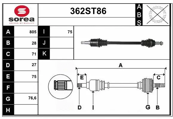 Arbre de transmission STARTCAR 362ST86