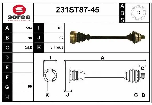 Arbre de transmission STARTCAR 231ST87-45