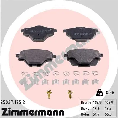 Kit de plaquettes de frein, frein à disque ZIMMERMANN 25827.175.2