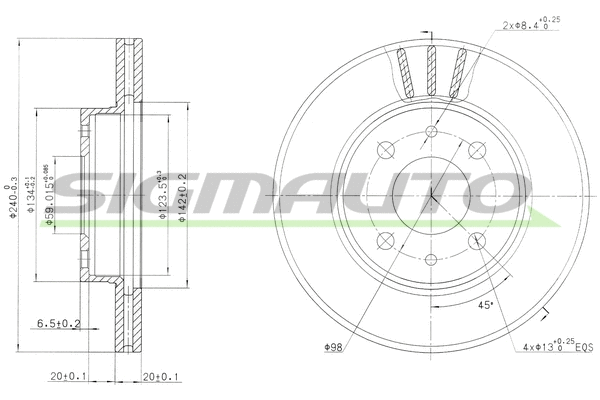 Disque de frein SIGMAUTO DBA148V
