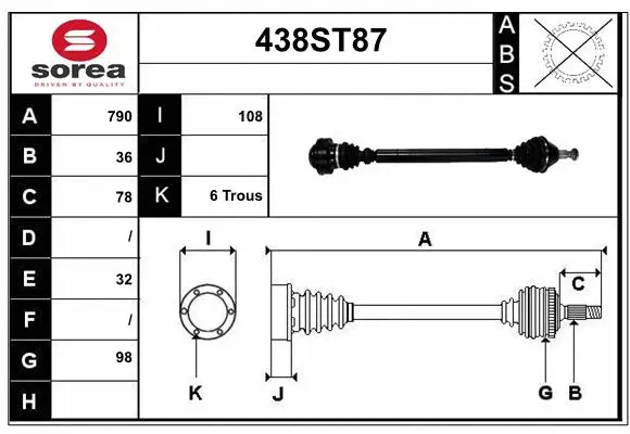 Arbre de transmission STARTCAR 438ST87