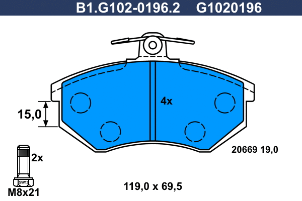 Kit de plaquettes de frein, frein à disque GALFER B1.G102-0196.2