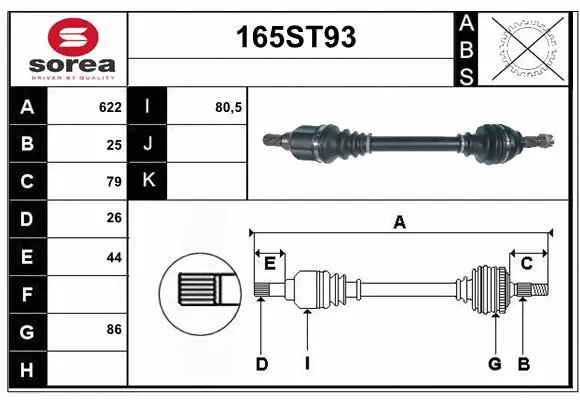 Arbre de transmission STARTCAR 165ST93