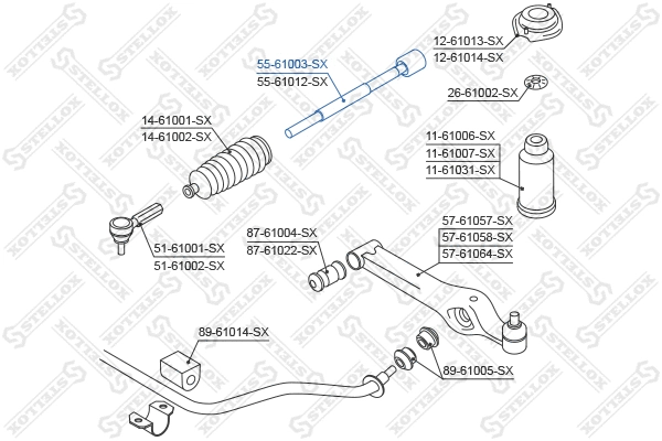 Rotule de direction intérieure, barre de connexion STELLOX 55-61003-SX