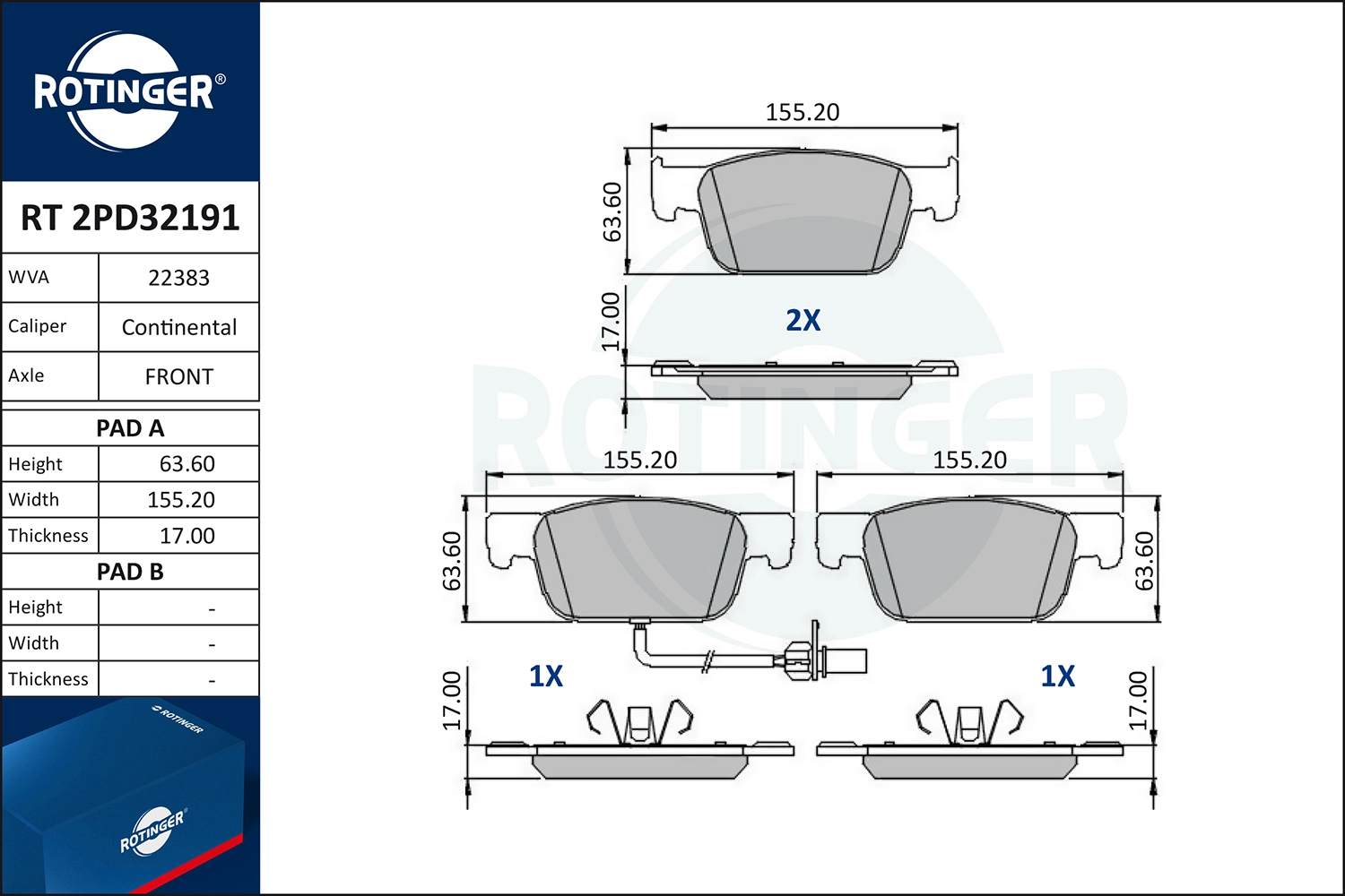Kit de plaquettes de frein, frein à disque ROTINGER RT 2PD32191