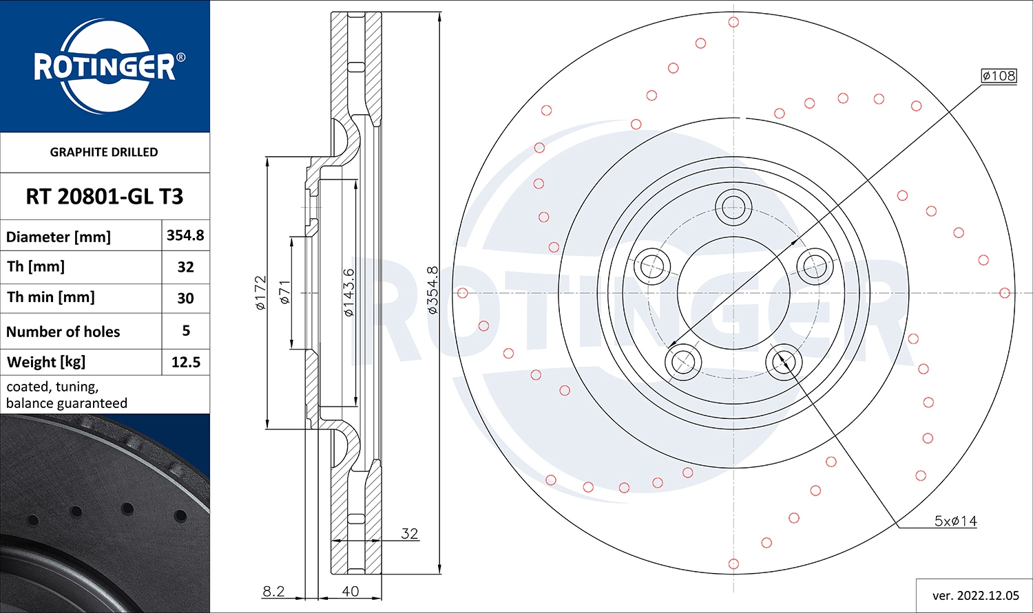 Disque de frein ROTINGER RT 20801-GL T3