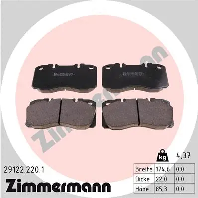 Kit de plaquettes de frein, frein à disque ZIMMERMANN 29122.220.1