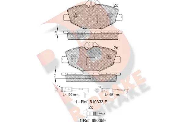 Kit de plaquettes de frein, frein à disque R BRAKE RB1527-701