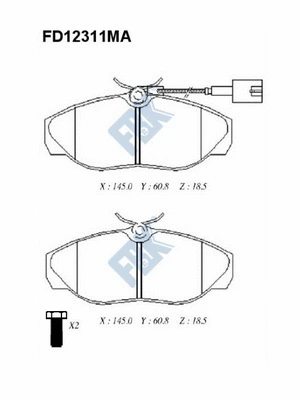 Kit de plaquettes de frein, frein à disque FBK FD12311MA