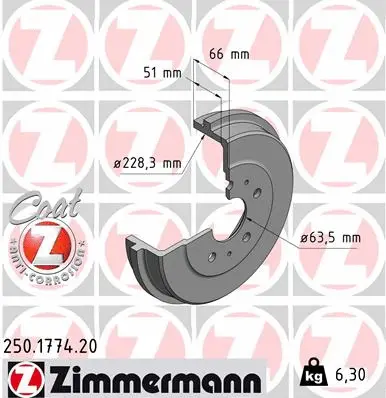 Tambour de frein ZIMMERMANN 250.1774.20