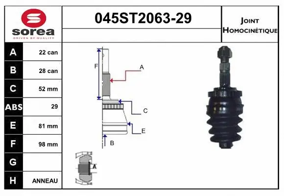 Jeu de joints, arbre de transmission STARTCAR 045ST2063-29
