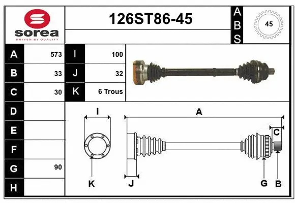 Arbre de transmission STARTCAR 126ST86-45