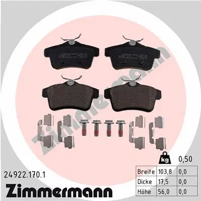 Kit de plaquettes de frein, frein à disque ZIMMERMANN 24922.170.1