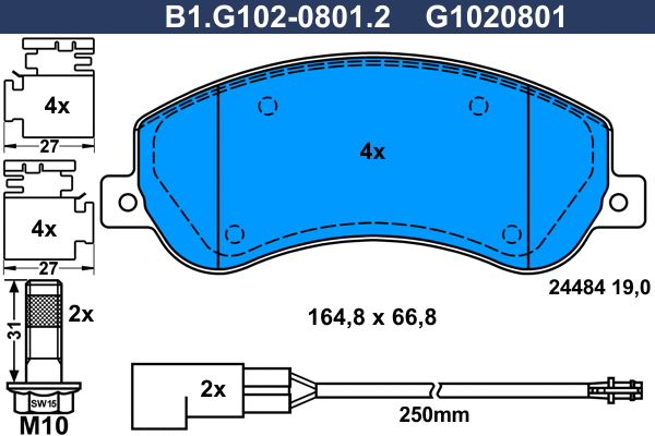 Kit de plaquettes de frein, frein à disque GALFER B1.G102-0801.2