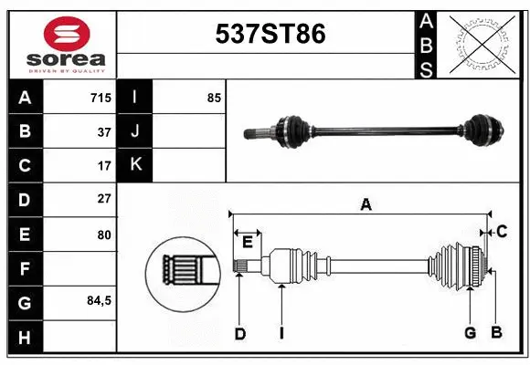Arbre de transmission STARTCAR 537ST86