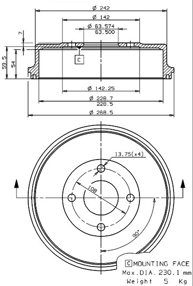 Tambour de frein VILLAR 627.0063