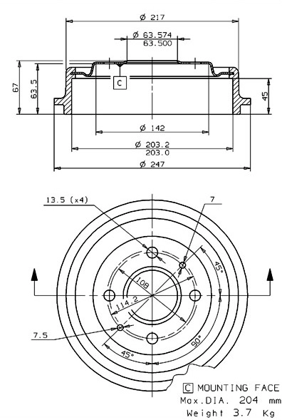Tambour de frein VILLAR 627.0059