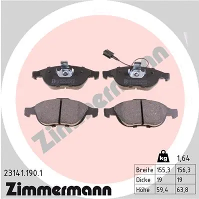 Kit de plaquettes de frein, frein à disque ZIMMERMANN 23141.190.1