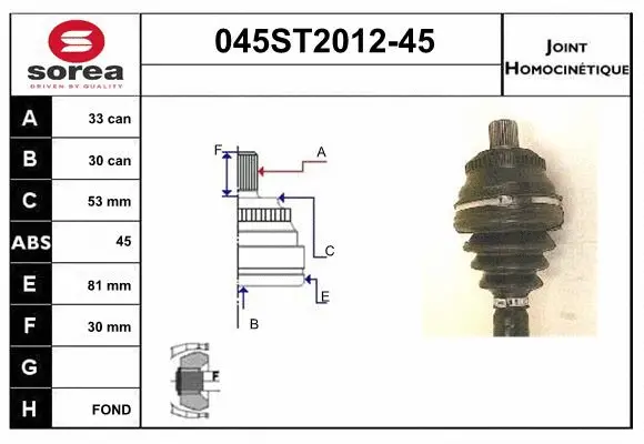 Jeu de joints, arbre de transmission STARTCAR 045ST2012-45