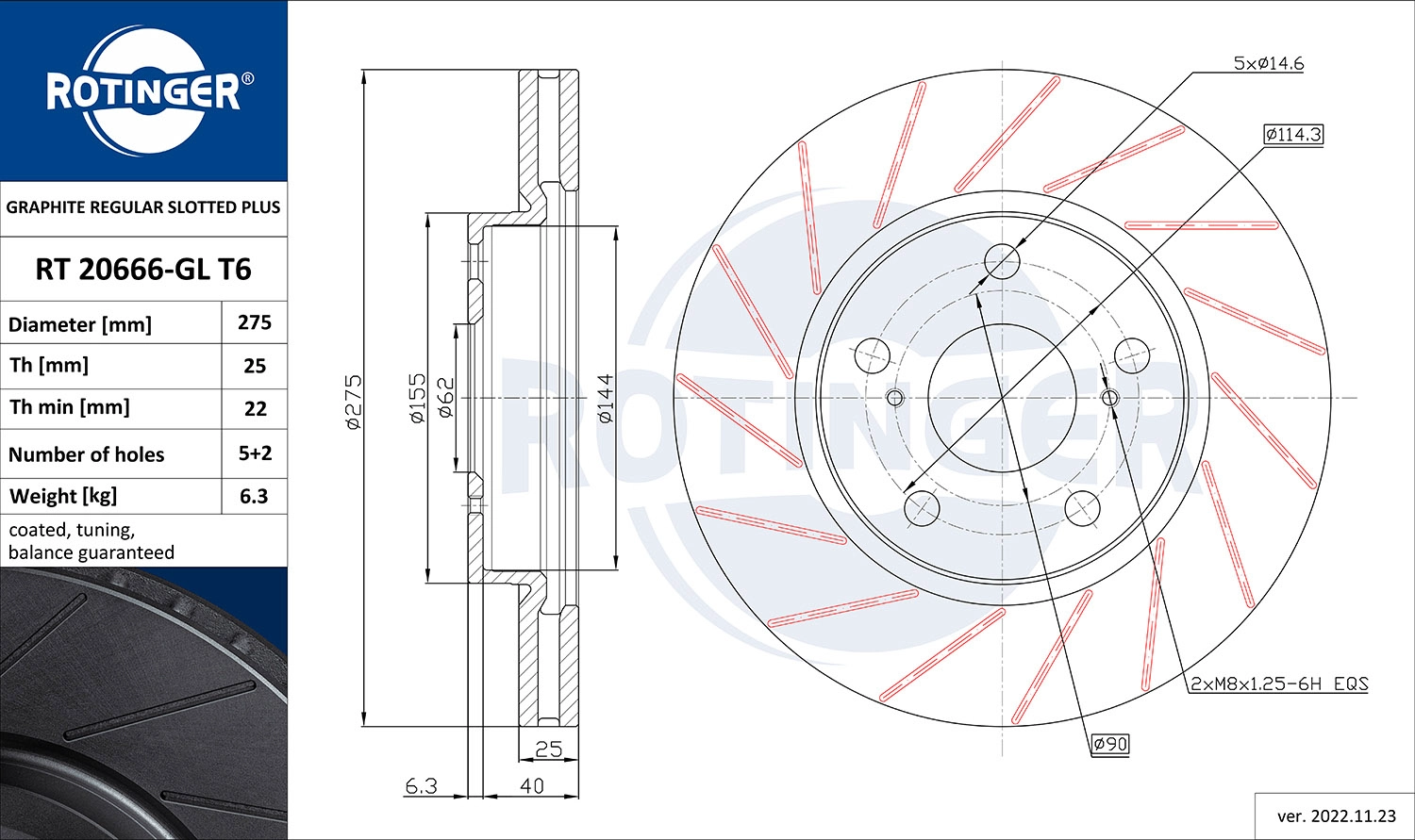 Disque de frein ROTINGER RT 20666-GL T6