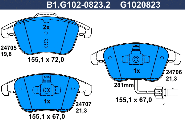 Kit de plaquettes de frein, frein à disque GALFER B1.G102-0823.2