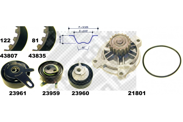 Pompe à eau + kit de courroie crantée MAPCO 41819
