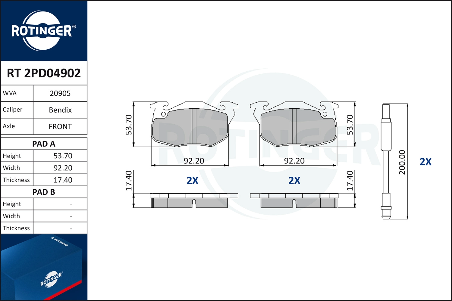 Kit de plaquettes de frein, frein à disque ROTINGER RT 2PD04902