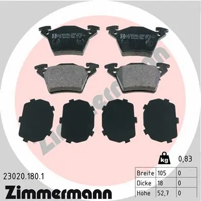 Kit de plaquettes de frein, frein à disque ZIMMERMANN 23020.180.1