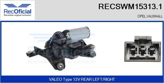Moteur d'essuie-glace RECOFICIAL RECSWM15313.1