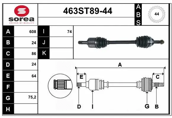 Arbre de transmission STARTCAR 463ST89-44
