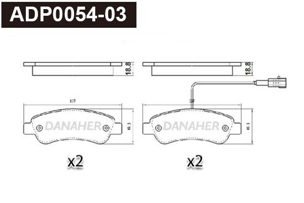 Kit de plaquettes de frein, frein à disque DANAHER ADP0054-03