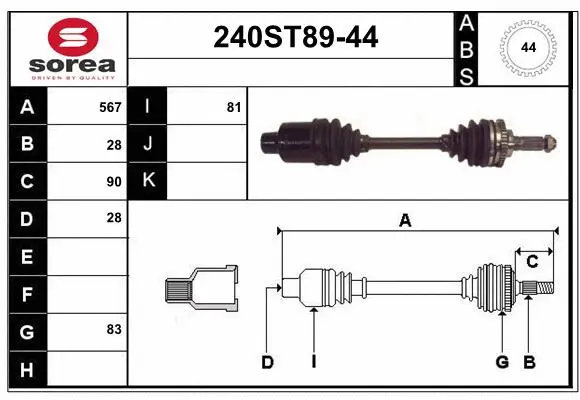 Arbre de transmission STARTCAR 240ST89-44