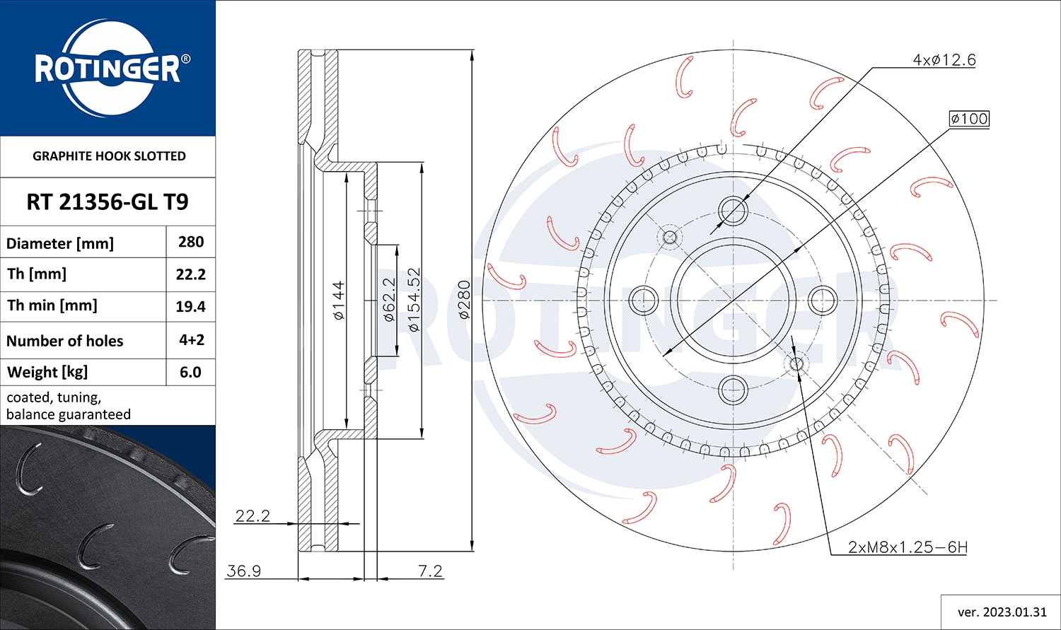 Disque de frein ROTINGER RT 21356-GL T9