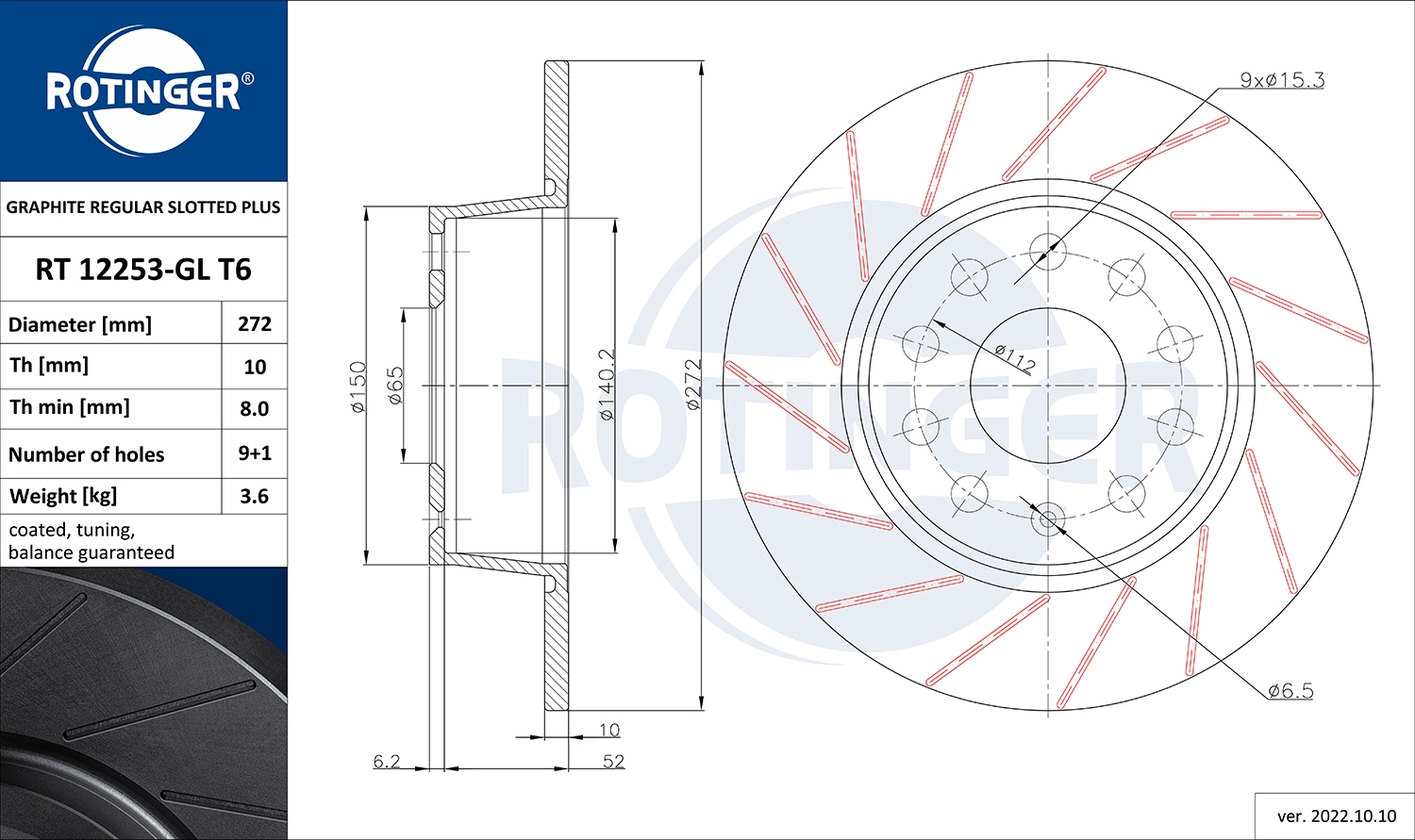 Disque de frein ROTINGER RT 12253-GL T6
