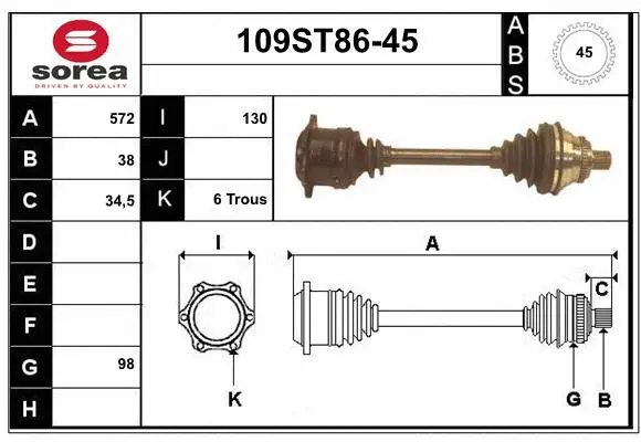 Arbre de transmission STARTCAR 109ST86-45