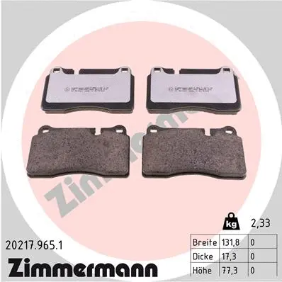 Kit de plaquettes de frein, frein à disque ZIMMERMANN 20217.965.1
