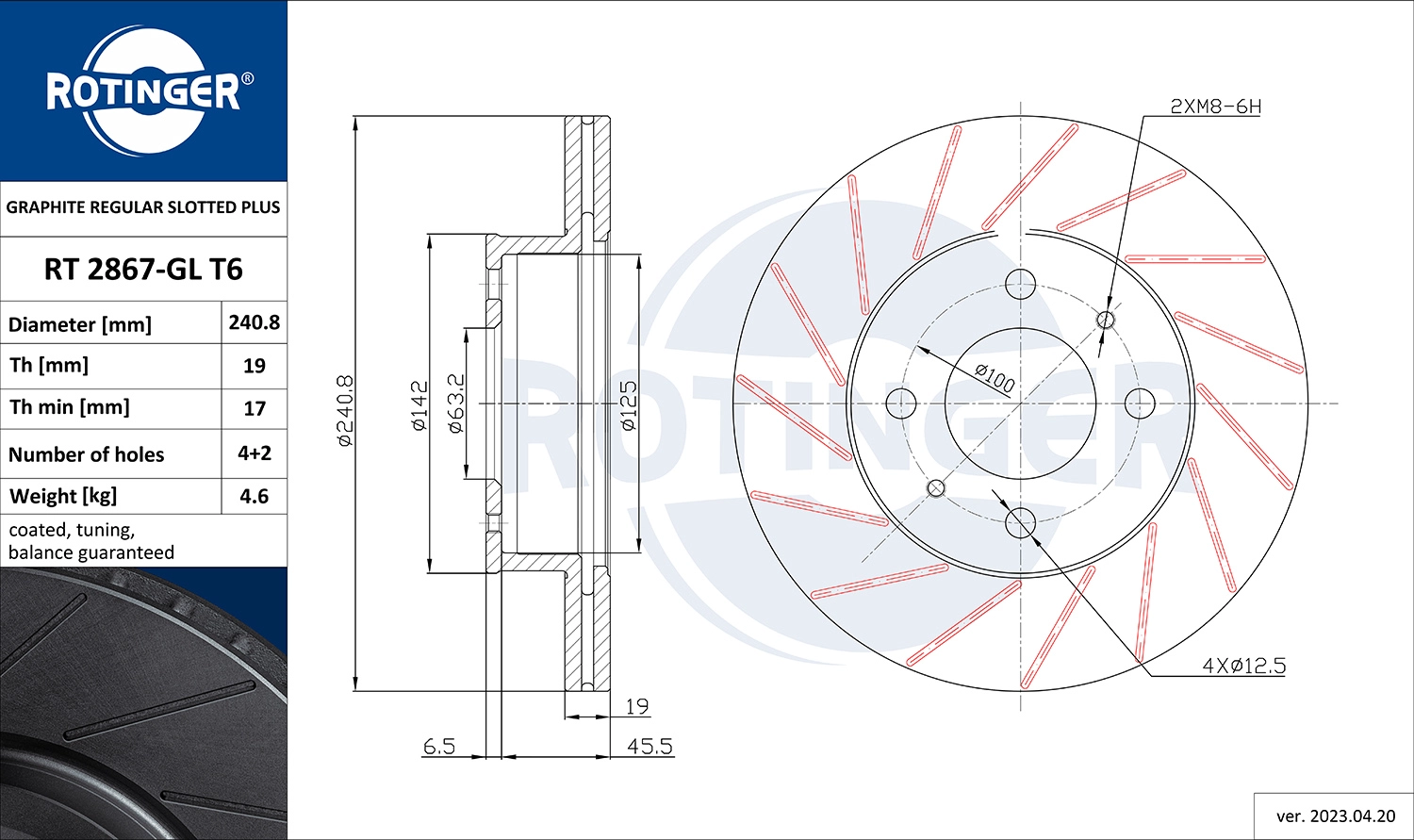 Disque de frein ROTINGER RT 2867-GL T6