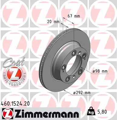 Disque de frein ZIMMERMANN 460.1524.20