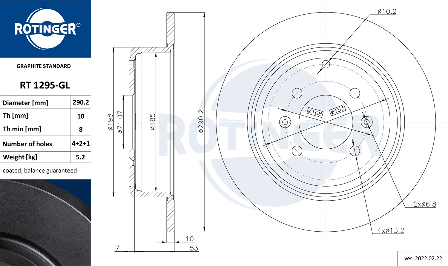 Disque de frein ROTINGER RT 1295-GL