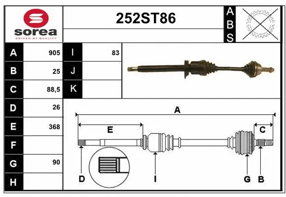 Arbre de transmission STARTCAR 252ST86