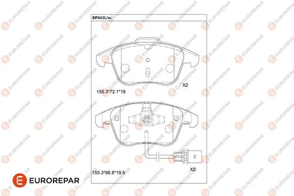 Kit de plaquettes de frein, frein à disque EUROREPAR 1681215180