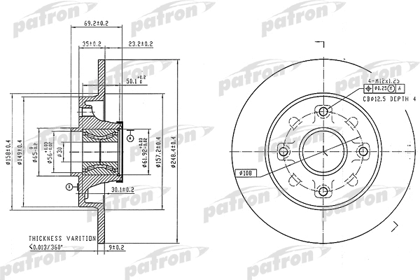 Disque de frein PATRON PBD7016