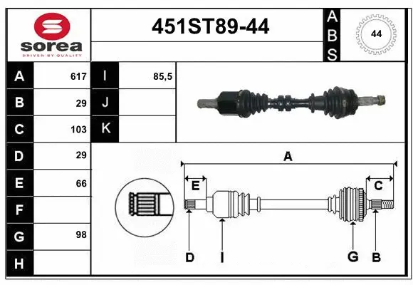 Arbre de transmission STARTCAR 451ST89-44