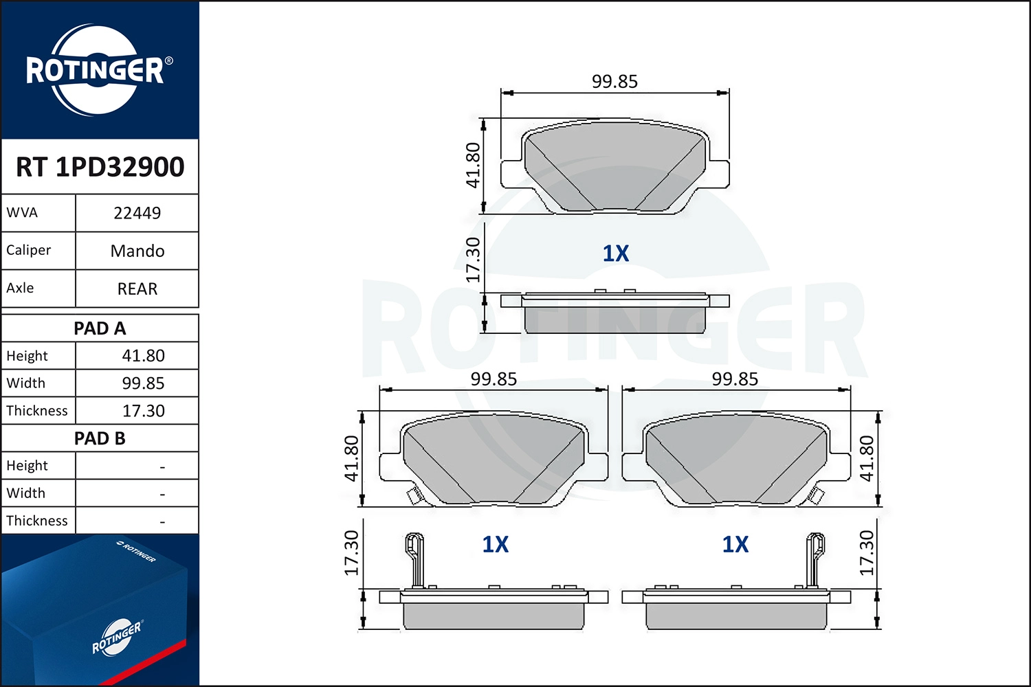 Kit de plaquettes de frein, frein à disque ROTINGER RT 1PD32900