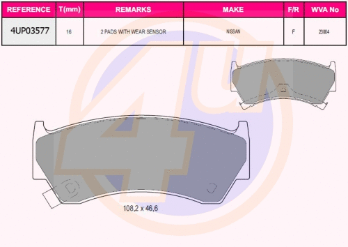 Kit de plaquettes de frein, frein à disque 4u 4UP03577