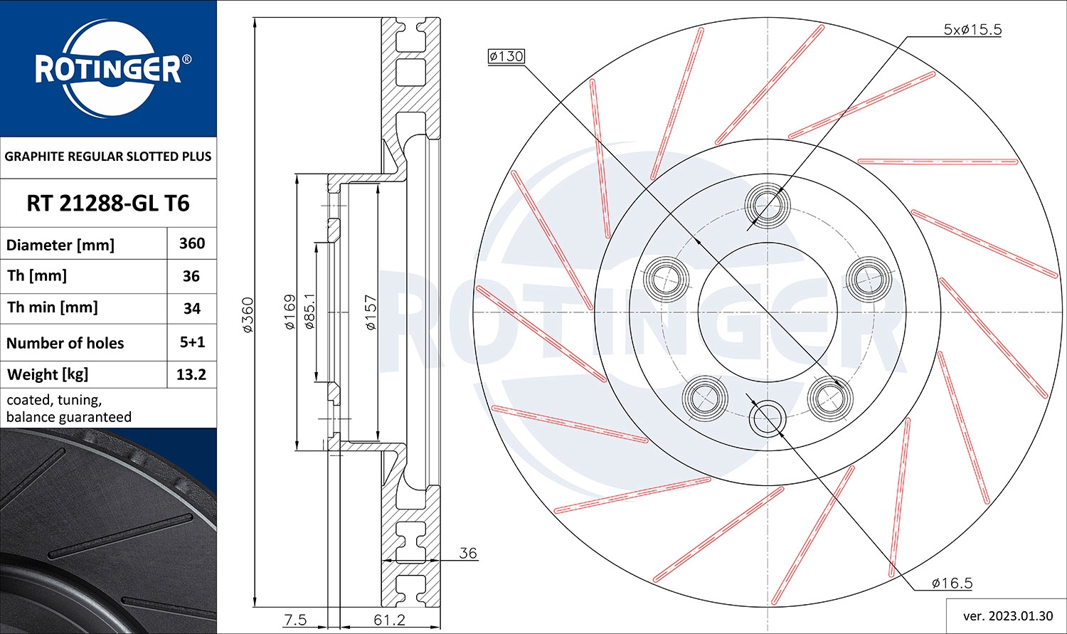 Disque de frein ROTINGER RT 21288-GL T6