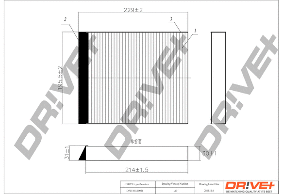 Filtre, air de l'habitacle Dr!ve+ DP1110.12.0024